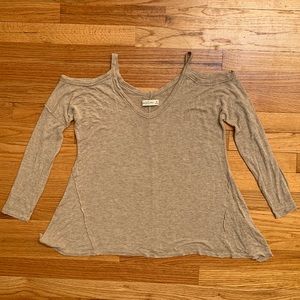 Abercrombie Medium Oatmeal Colored Cold Shoulder Top